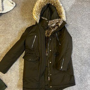 Zara Trafaluc Army/Olive Green Faux Fur Hooded Parka Jacket